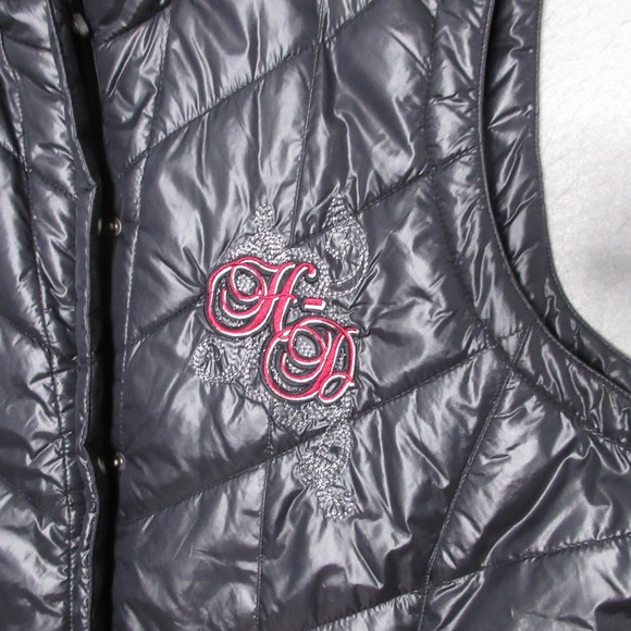 Harley Davidson Vest Women Puffer Embroidered Y2K 90s Biker Grunge Spell Out - Picture 4 of 9